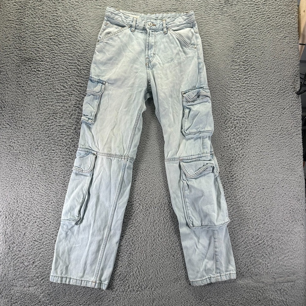Zara Jeans Men's 29x33 Blue Cotton Denim Straight Leg Cargo Streetwear Faded